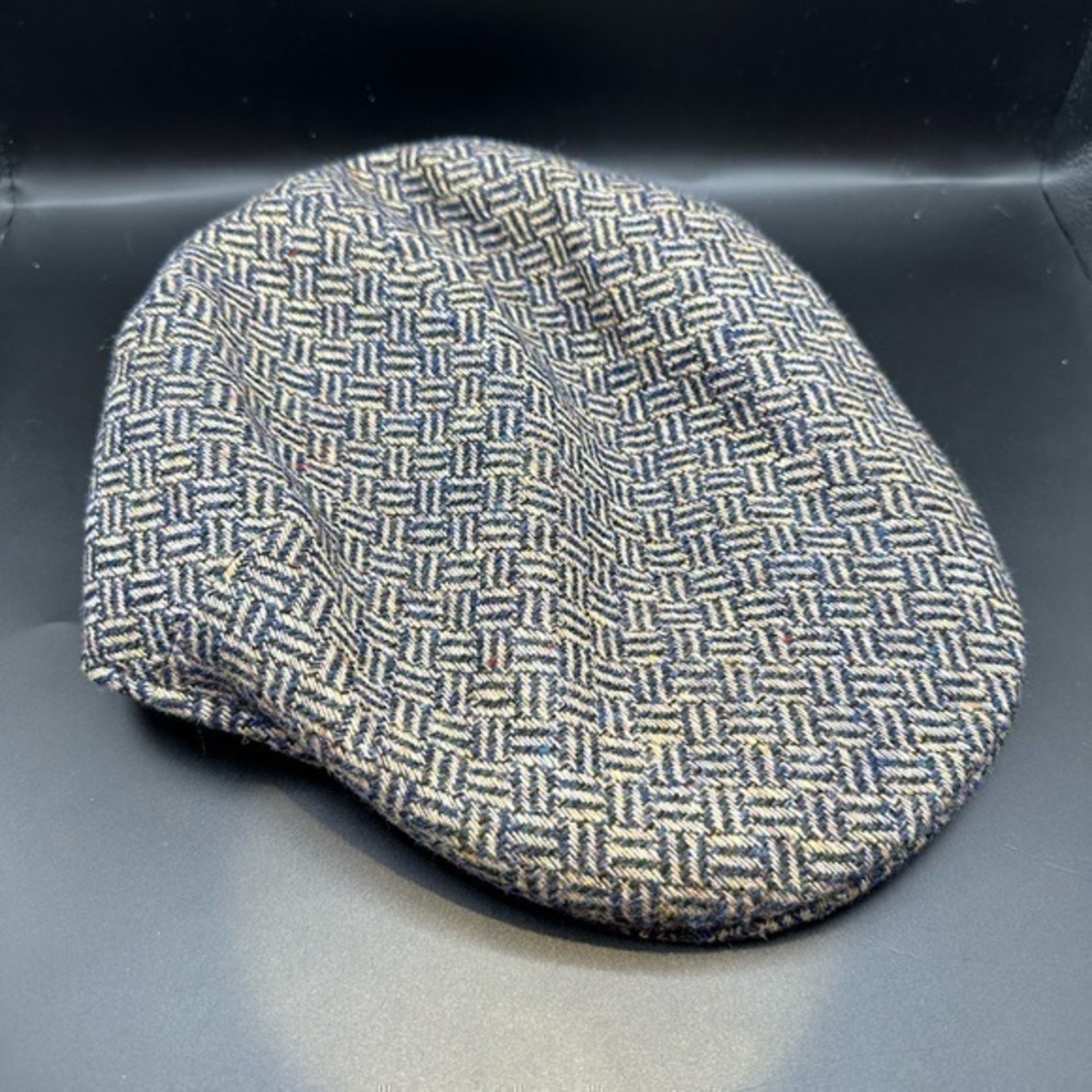 Borsalino Blue and Tan Herringbone Newsboy Cap
